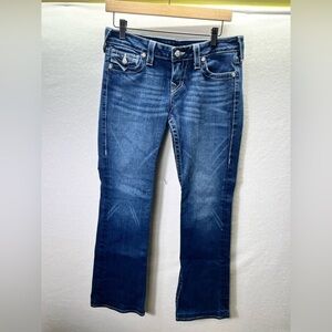 True Religion Straight Leg Jeans Womens 29 Waist Stretch Blue Denim Cute 2132